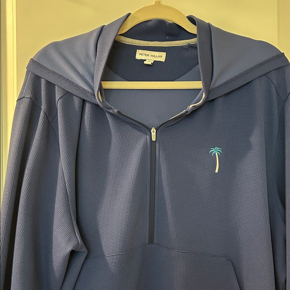 Peter Millar Blue Half-Zip Hoodie with Palm Embroidery